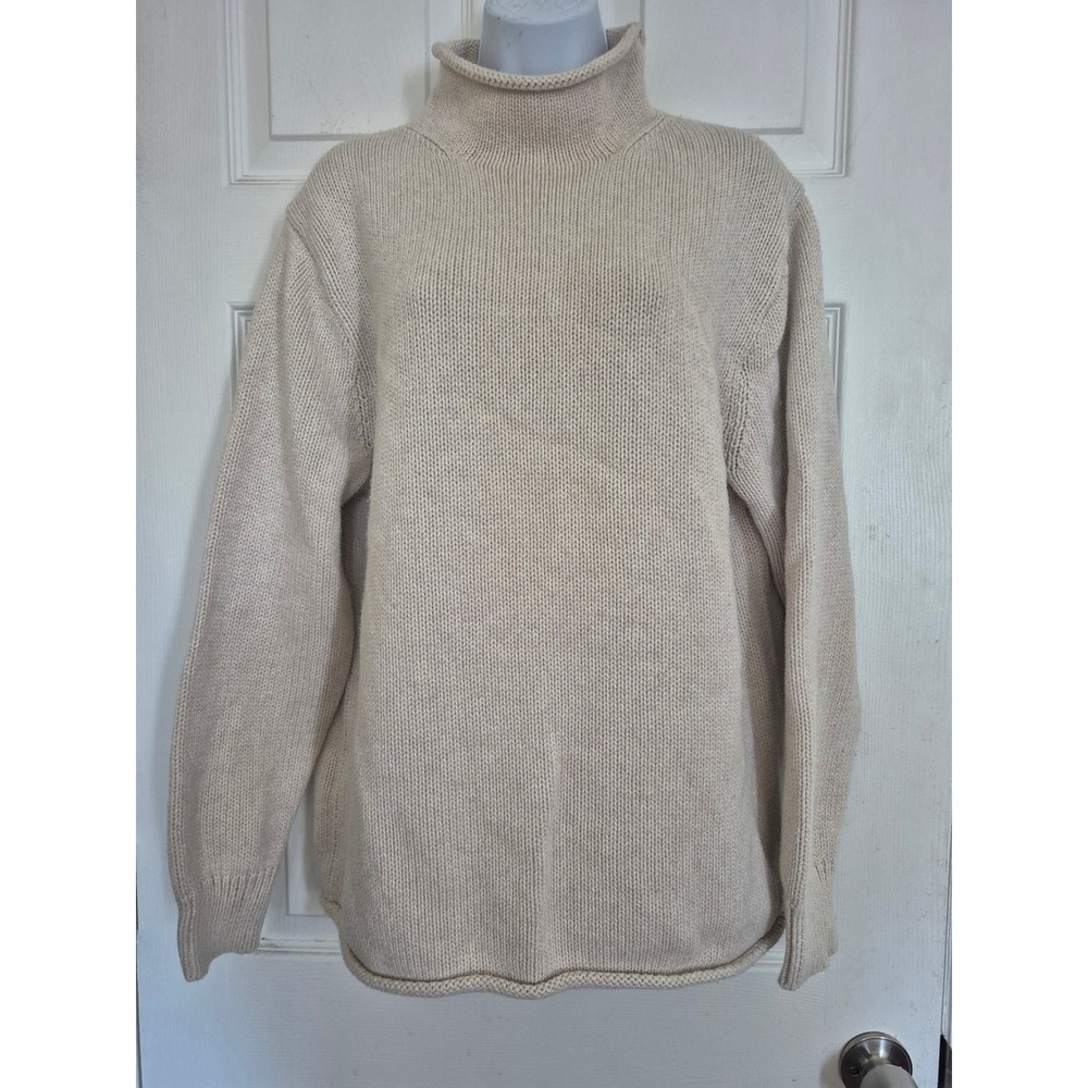 J. Crew Always Women Oatmeal Beige 100% Cotton Roll Neck Turtleneck Sweater M